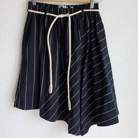 Vince Striped Asymmetrical Rope Tie Skirt Black White Sz Small - Picture 2 of 6